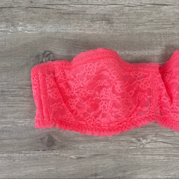 NWOT Victoria Secret Neon Pink Lace Strapless Bra - Picture 2 of 8